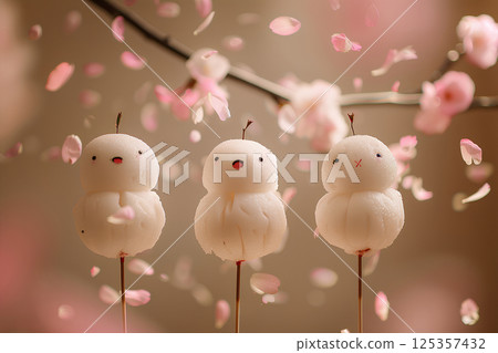 Three happy dango boys enjoying cherry blossom viewing (3D)-2 125357432