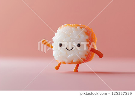 看起來美味的壽司充滿活力地奔跑（3D） 125357559