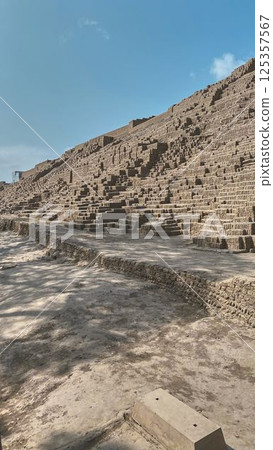 Huaca pucllana ruins showing adobe and clay bricks in miraflores, lima, peru 125357567