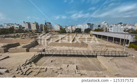 Huaca pucllana ruins showing adobe and clay structures in miraflores, lima, peru Huaca pucllana ruins showing adobe and clay structures in miraflores, lima, peru 125357572