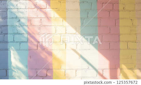 A Colorful Brick Wall Art Piece Created in Delightful Soft Pastels for Your Visual Enjoyment 125357672