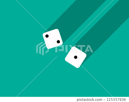 A pair of dice with numbers 1 and 2. Craps dice pair on a green table with a long shadow, top view. Casino dice game. Design for applications, banners, booklets, covers. Vector illustration A pair of dice with numbers 1 and 2. Craps dice pair on a green table with a long shadow, top view. Casino dice game. Design for applications, banners, booklets, covers. Vector illustration 125357836