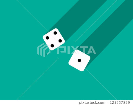 A pair of dice with numbers 1 and 4. Craps dice pair on a green table with a long shadow, top view. Casino dice game. Design for applications, banners, booklets, covers. Vector illustration A pair of dice with numbers 1 and 4. Craps dice pair on a green table with a long shadow, top view. Casino dice game. Design for applications, banners, booklets, covers. Vector illustration 125357839