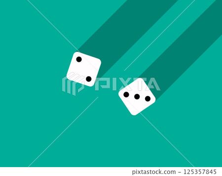 A pair of dice with numbers 2 and 3. Craps dice pair on a green table with a long shadow, top view. Casino dice game. Design for applications, banners, booklets, covers. Vector illustration A pair of dice with numbers 2 and 3. Craps dice pair on a green table with a long shadow, top view. Casino dice game. Design for applications, banners, booklets, covers. Vector illustration 125357845