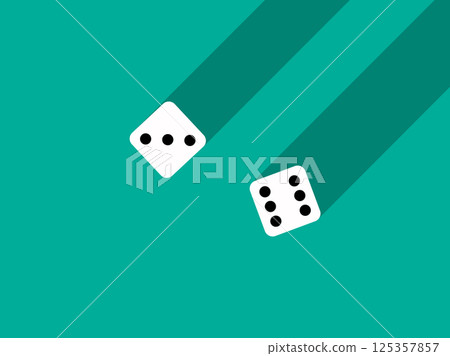 A pair of dice with numbers 3 and 6. Craps dice pair on a green table with a long shadow, top view. Casino dice game. Design for applications, banners, booklets, covers. Vector illustration A pair of dice with numbers 3 and 6. Craps dice pair on a green table with a long shadow, top view. Casino dice game. Design for applications, banners, booklets, covers. Vector illustration 125357857