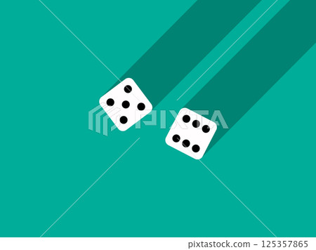 A pair of dice with numbers 5 and 6. Craps dice pair on a green table with a long shadow, top view. Casino dice game. Design for applications, banners, booklets, covers. Vector illustration A pair of dice with numbers 5 and 6. Craps dice pair on a green table with a long shadow, top view. Casino dice game. Design for applications, banners, booklets, covers. Vector illustration 125357865