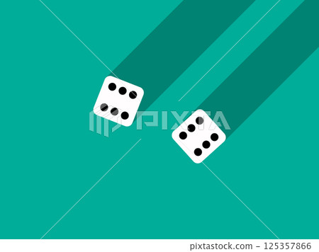 A pair of dice with numbers 6 and 6. Craps dice pair on a green table with a long shadow, top view. Casino dice game. Design for applications, banners, booklets, covers. Vector illustration 125357866
