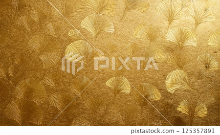Golden ginkgo pattern washi paper background - Japanese style seamless texture Golden ginkgo pattern washi paper background - Japanese style seamless texture 125357891
