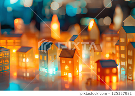 色彩繽紛的城市霓虹燈景觀(3D) 色彩繽紛的城市霓虹燈景觀(3D) 125357981