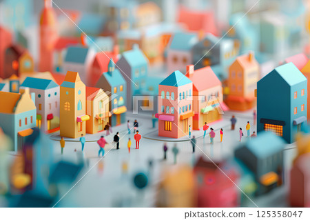 Colorful wooden people and street scenes (woodwork) 125358047
