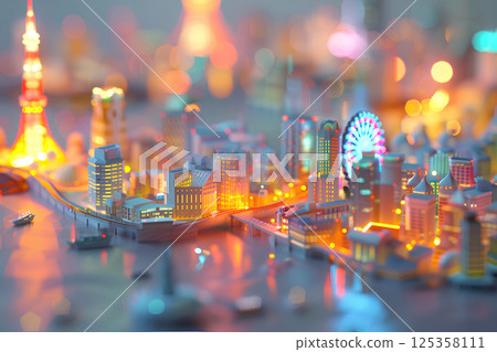Beautiful pastel-colored neon lights of Tokyo at night (3D) 125358111