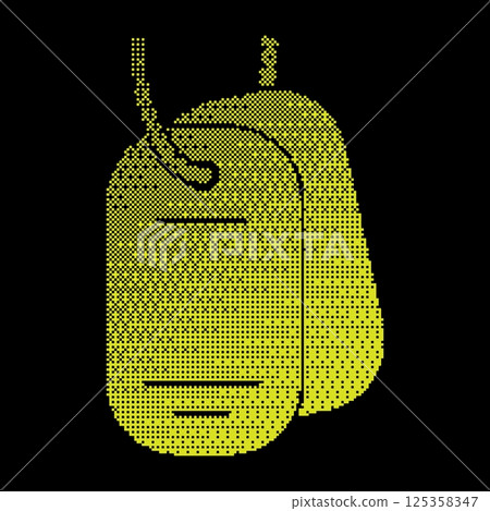 Pixel military badge halftone silhouette icon. Personal military number badge on chain for soldier. Simple black and yellow vector isolated on black Pixel military badge halftone silhouette icon. Personal military number badge on chain for soldier. Simple black and yellow vector isolated on black 125358347