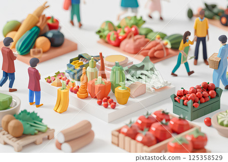 Scenes from markets and events in squares and parks (woodwork) 125358529