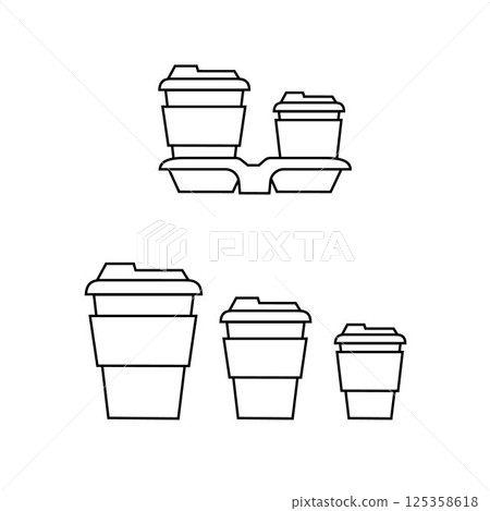 Coffee cup line and flat style. Disposable coffee cup. Coffee paper cup container for hot and cold drink juice tea cocoa. Vector Coffee cup line and flat style. Disposable coffee cup. Coffee paper cup container for hot and cold drink juice tea cocoa. Vector 125358618