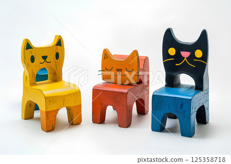 A cute wooden cat chair (3D) 125358718
