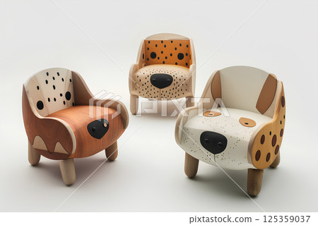 A cute wooden dog chair (3D) 125359037