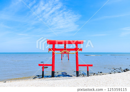 The underwater torii gate of Ooguo Shrine at high tide in Tara Town, Saga Prefecture 125359115