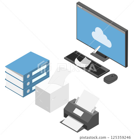 在電腦上數位化一堆文件 — — 等距 125359246