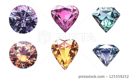 心形、圓形和明亮式切割珠寶插畫集 125359252