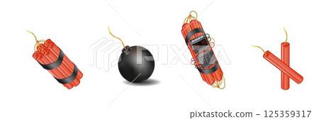 Realistic 3d bomb dynamite sticks with burning fuse. Vector Realistic 3d bomb dynamite sticks with burning fuse. Vector 125359317