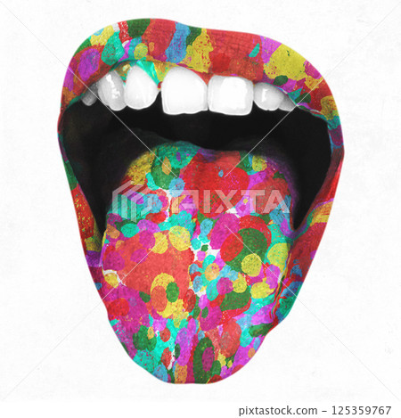 Woman showing colorful tongue isolated on white Woman showing colorful tongue isolated on white 125359767