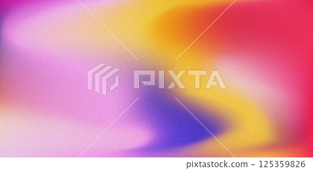 Vibrant bright yellow, red, blue and pink colors wavy mesh gradient background with grain noise texture overlay. Abstract soft trendy fluid grainy backdrop for ui design, technology business poster 125359826