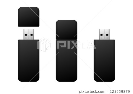 Black usb flash drives showing different opening stages 125359879