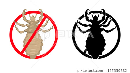 Stop sign crossing out louse, preventing pediculosis and head lice infestation 125359882