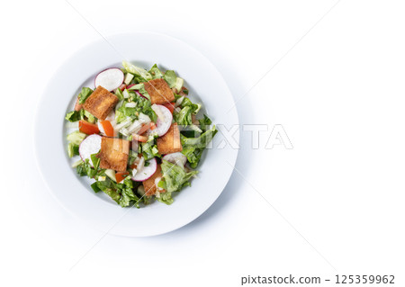 Fattoush salad, Traditional Lebanese Salad isolated on white background. Fattoush salad, Traditional Lebanese Salad isolated on white background. 125359962