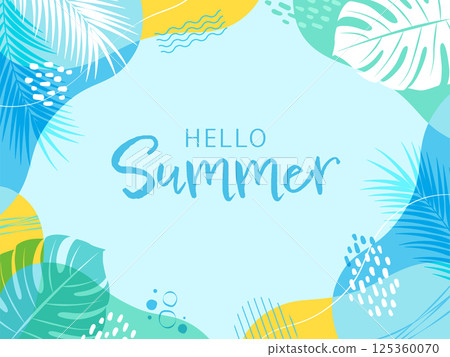 夏季熱帶背景框架與文字向量插圖 125360070