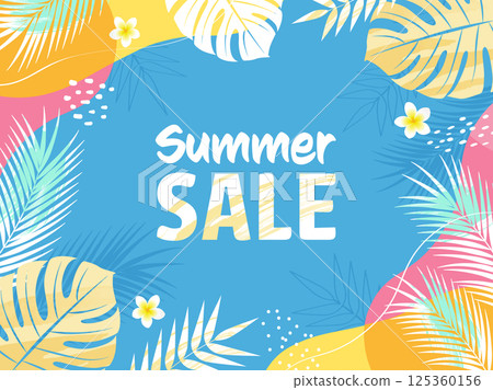 夏季熱帶背景框架與文字向量插圖 125360156
