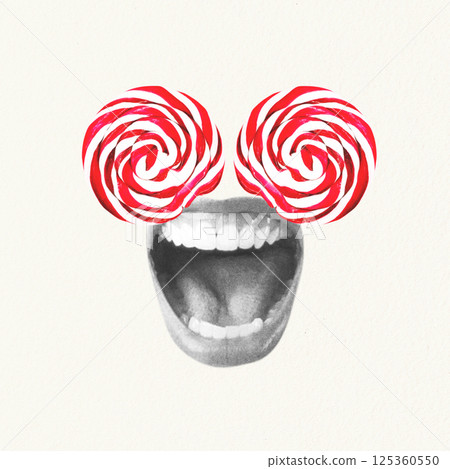 Woman mouth and eyes made of lollipop Woman mouth and eyes made of lollipop 125360550