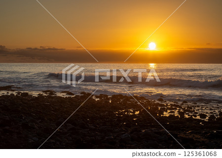 Coast of Atlantic ocean in a sunset, Spain 125361068