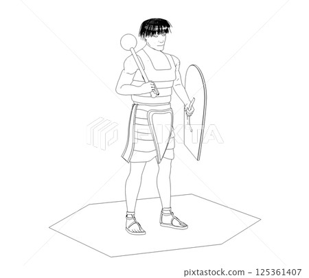 warrior character, contour visualization, 3D illustration, sketch, outline warrior character, contour visualization, 3D illustration, sketch, outline 125361407
