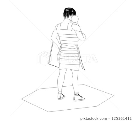 warrior character, contour visualization, 3D illustration, sketch, outline 125361411