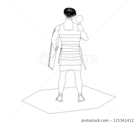 warrior character, contour visualization, 3D illustration, sketch, outline warrior character, contour visualization, 3D illustration, sketch, outline 125361412