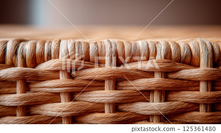 Detailed view of rattan fibers highlighting the organic texture and warm color palette for interior design. Detailed view of rattan fibers highlighting the organic texture and warm color palette for interior design. 125361480