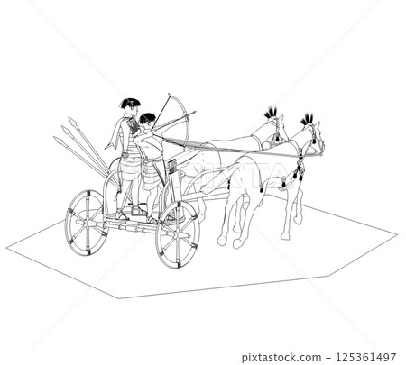 persian chariot, contour visualization, 3D illustration, sketch, outline 125361497