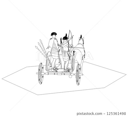 persian chariot, contour visualization, 3D illustration, sketch, outline 125361498