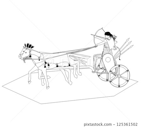persian chariot, contour visualization, 3D illustration, sketch, outline 125361502