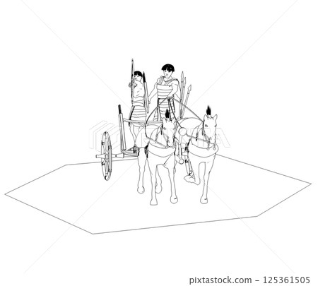 persian chariot, contour visualization, 3D illustration, sketch, outline 125361505