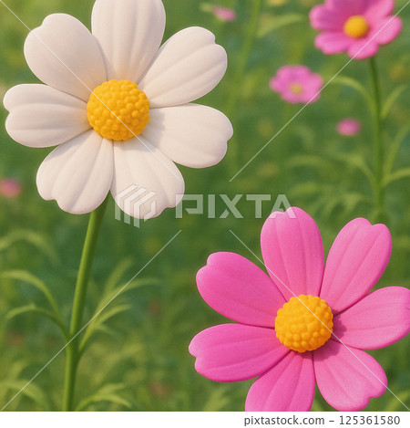 Landscapes with Cosmos - Flower expressions depicted in 16 art styles - 125361580