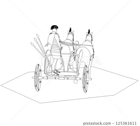 persian chariot, contour visualization, 3D illustration, sketch, outline persian chariot, contour visualization, 3D illustration, sketch, outline 125361611