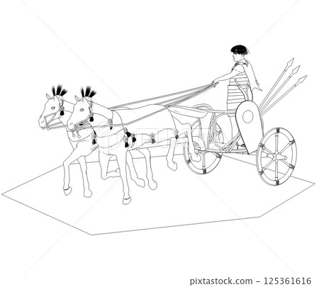 persian chariot, contour visualization, 3D illustration, sketch, outline 125361616