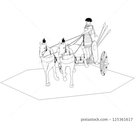 persian chariot, contour visualization, 3D illustration, sketch, outline 125361617