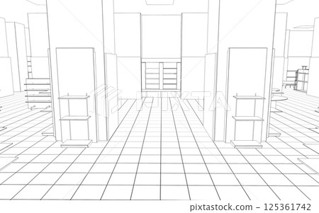 shopping mall, contour visualization, 3D illustration, sketch, outline shopping mall, contour visualization, 3D illustration, sketch, outline 125361742