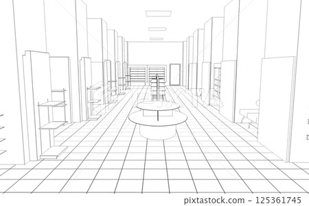 shopping mall, contour visualization, 3D illustration, sketch, outline shopping mall, contour visualization, 3D illustration, sketch, outline 125361745
