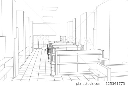 shopping mall, contour visualization, 3D illustration, sketch, outline shopping mall, contour visualization, 3D illustration, sketch, outline 125361773