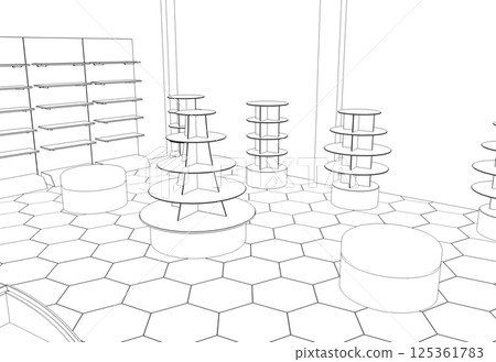 shopping mall, contour visualization, 3D illustration, sketch, outline shopping mall, contour visualization, 3D illustration, sketch, outline 125361783