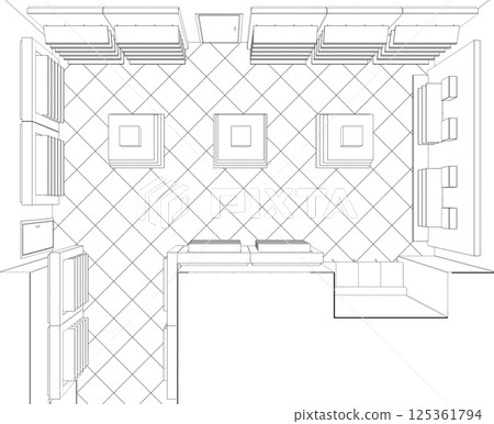shopping mall, contour visualization, 3D illustration, sketch, outline 125361794